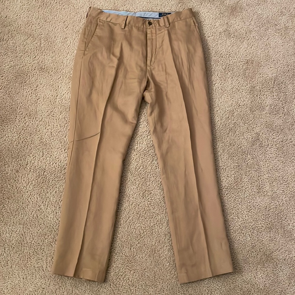 British khaki linen/cotton dress pants